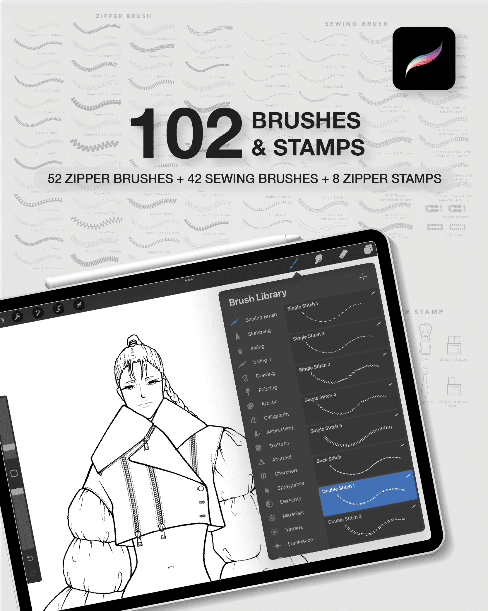 image of 102 Sewing Brushes and Stamps